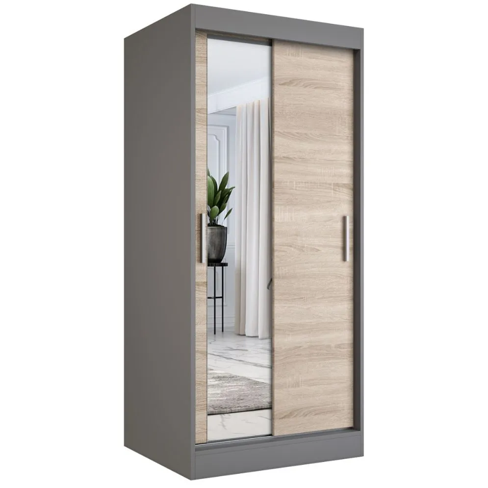Szafa przesuwna MODUO COMFORT 90 antracyt/dąb sonoma z lustrem z lewej | MIRAT. w stylu kolekcja MODUO COMFORT