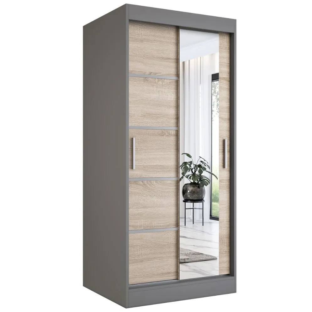 Szafa przesuwna MODUO COMFORT 2 90 antracyt/dąb sonoma z lustrem | MIRAT. w stylu kolekcja MODUO COMFORT