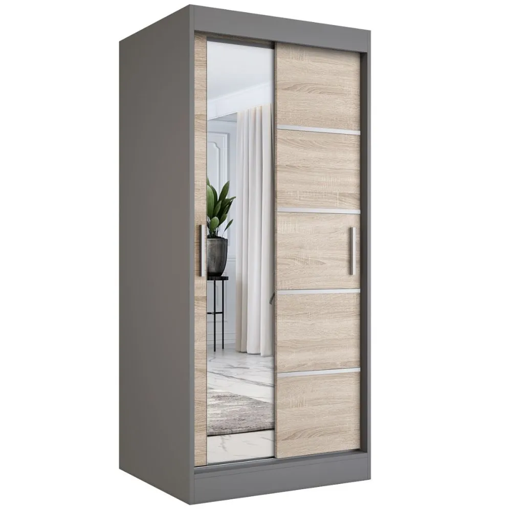 Szafa przesuwna MODUO COMFORT 3 90 antracyt/dąb sonoma z lustrem | MIRAT. w stylu  kolekcja MODUO COMFORT