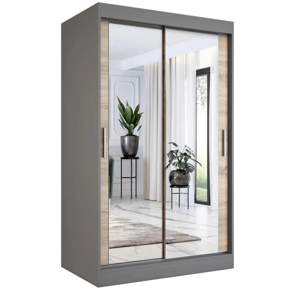 Szafa przesuwna MODUO COMFORT 120 antracyt/dąb sonoma z dwoma lustrami do sypialni | MIRAT. w stylu kolekcja MODUO COMFORT