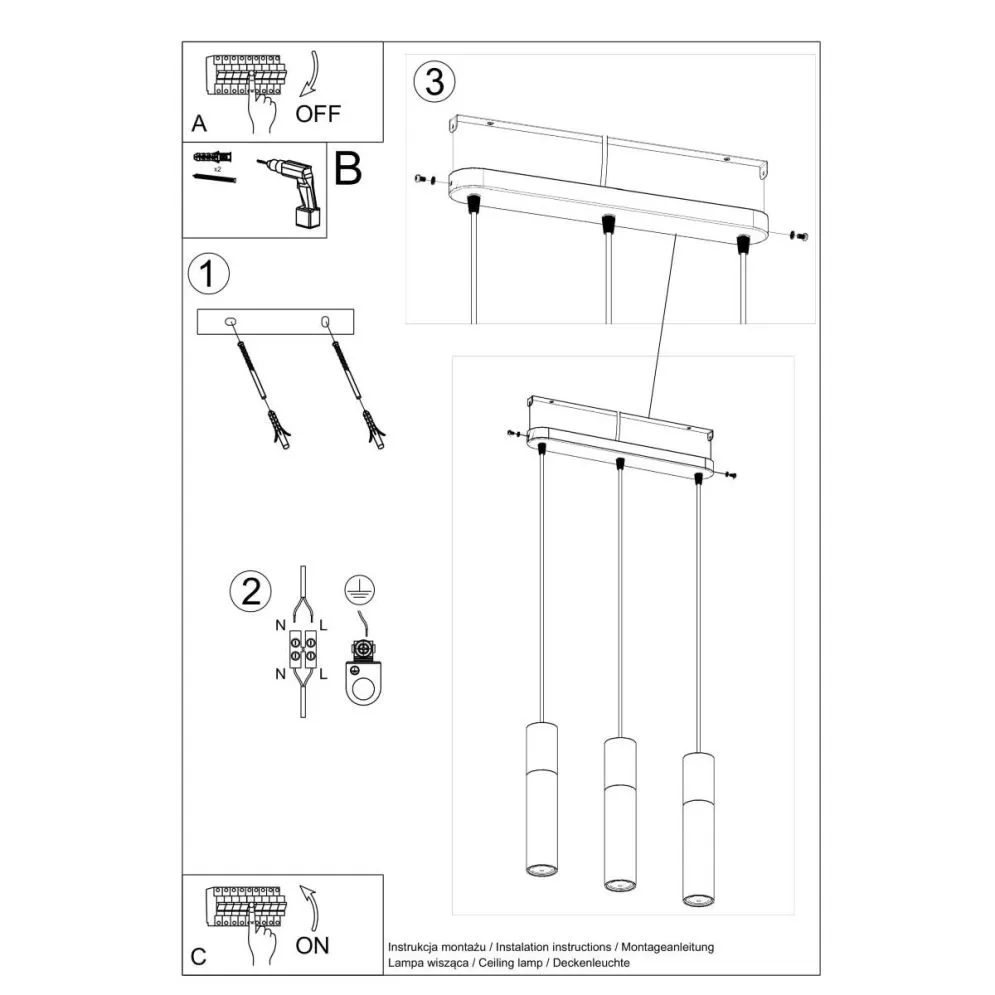 Lampa wisząca PABLO 3L czarna | sklep MIRAT kolekcja pablo