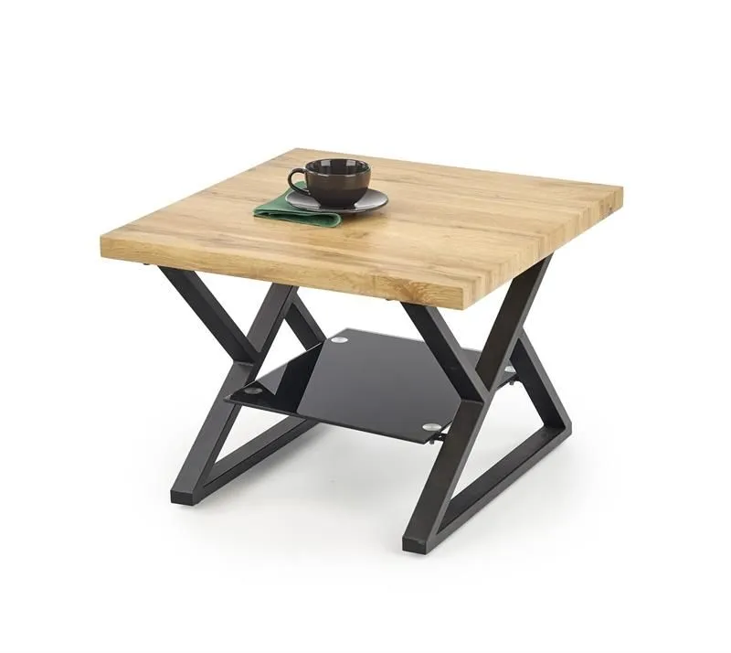 Ława XENA KWADRAT 60x60 ze szklaną półką do salonu w stylu loft | MIRAT. w stylu LOFT kolekcja