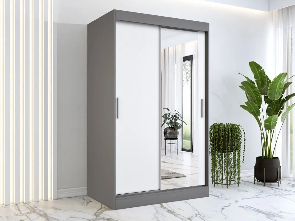 Szafa przesuwna MODUO COMFORT 120 antracyt/biała mat z lustrem po prawej | MIRAT. w stylu kolekcja MODUO COMFORT