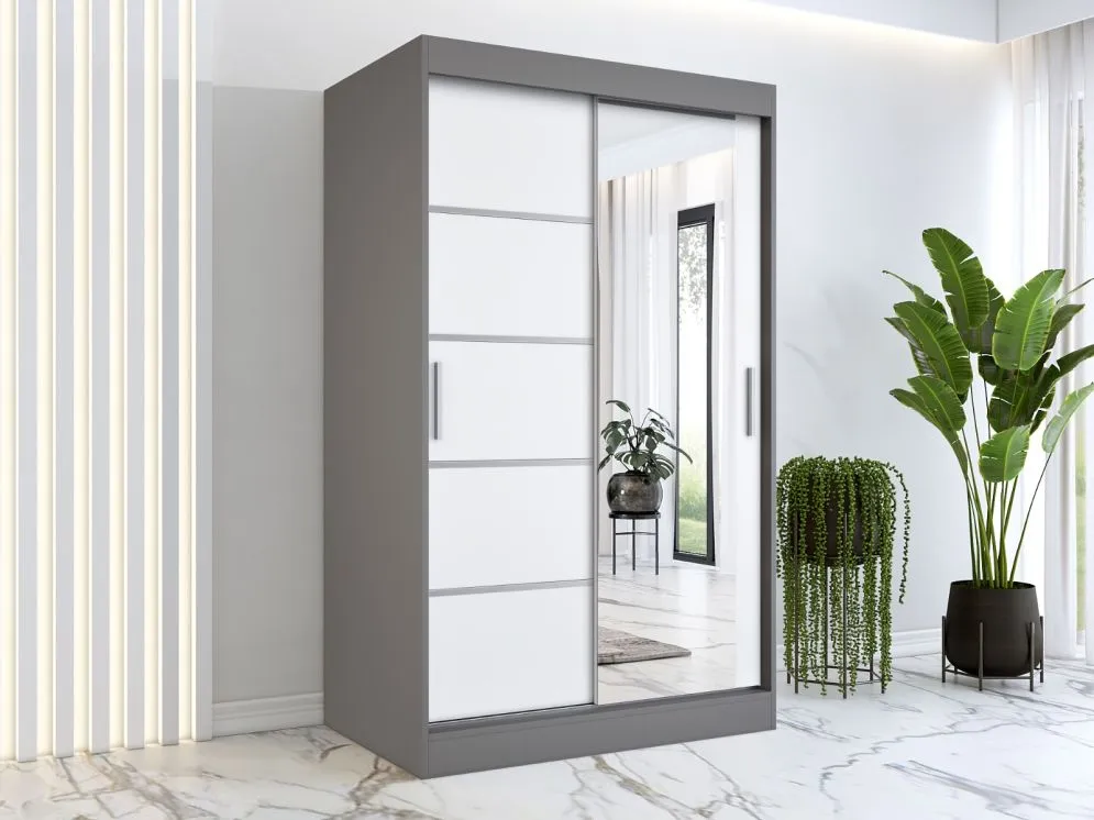 Szafa przesuwna MODUO COMFORT 2 120 antracyt/biała mat z lustrem po prawej | MIRAT. w stylu kolekcja MODUO COMFORT