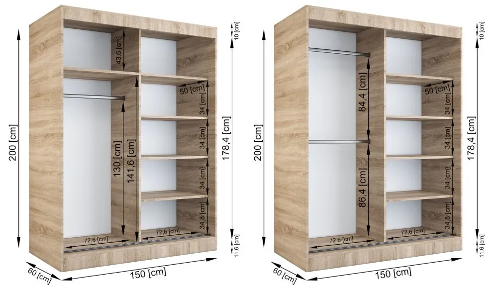 Szafa przesuwna MODUO COMFORT 150 biała mat/antracyt z lustrem po prawej | MIRAT. w stylu kolekcja MODUO COMFORT