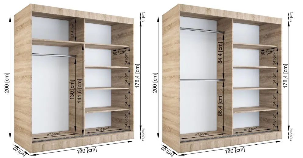 Szafa przesuwna MODUO COMFORT 2 180 biała mat/antracyt z lustrem | MIRAT. kolekcja MODUO COMFORT