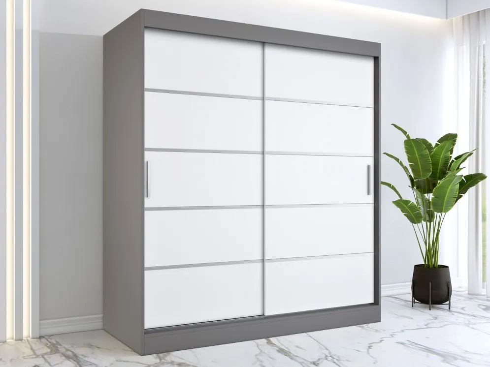 Szafa przesuwna MODUO COMFORT 180 antracyt/biała mat z ozdobnymi listwami | MIRAT. kolekcja MODUO COMFORT