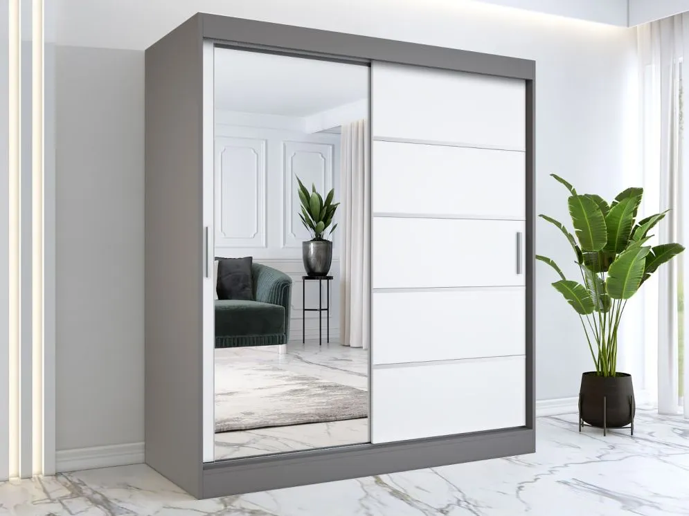 Szafa przesuwna MODUO COMFORT 3 180 antracyt/biała mat z lustrem po lewej | MIRAT. kolekcja MODUO COMFORT