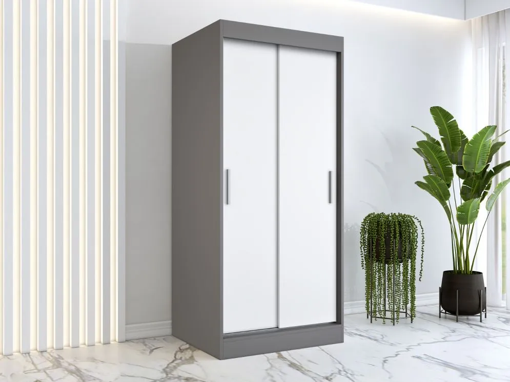 Szafa przesuwna MODUO COMFORT 90 antracyt/biała mat gładka do sypialni | MIRAT. w stylu kolekcja MODUO COMFORT