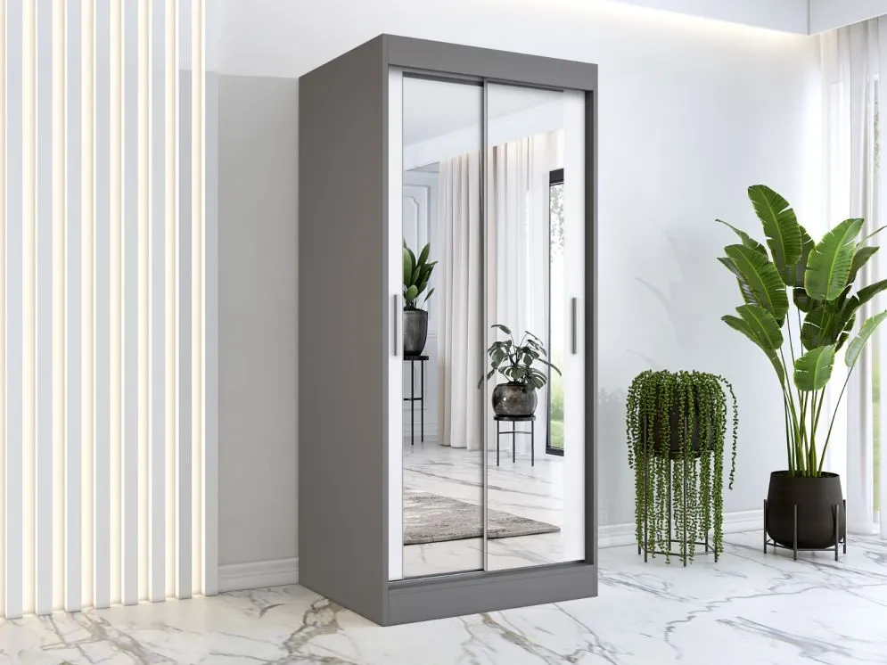 Szafa przesuwna MODUO COMFORT 90 antracyt/biała mat z dwoma lustrami do sypialni | MIRAT. w stylu kolekcja MODUO COMFORT