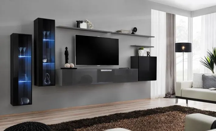 Meblościanka SWITCH XI z przeszklonymi witrynami z podświetleniem | MIRAT. w stylu kolekcja SWITCH