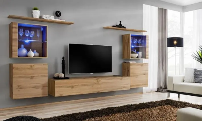 Meblościanka SWITCH XIV z przeszklonymi podświetlanymi witrynami | MIRAT. w stylu  kolekcja SWITCH