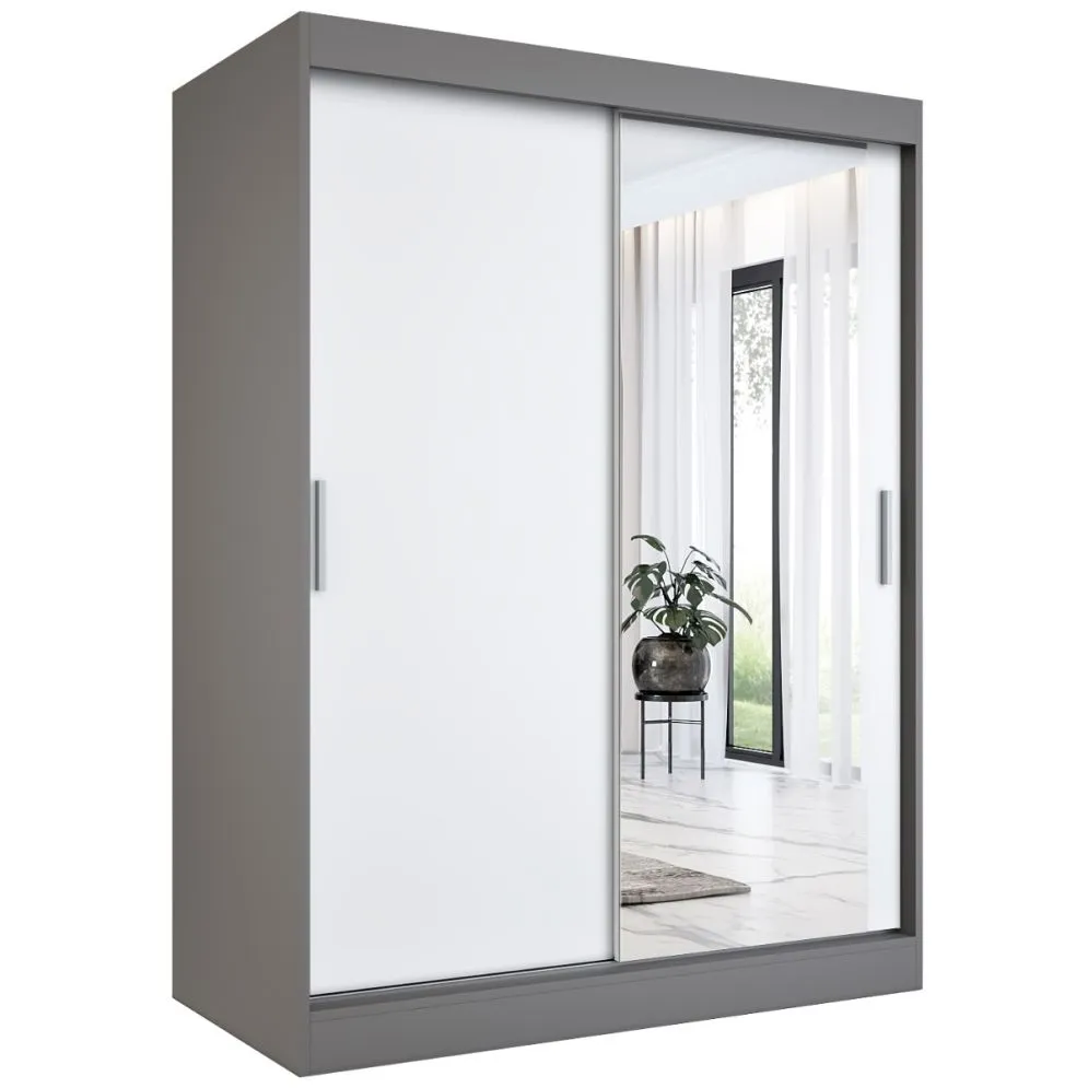 Szafa przesuwna MODUO COMFORT 150 antracyt/biała mat z lustrem po prawej | MIRAT. w stylu kolekcja MODUO COMFORT