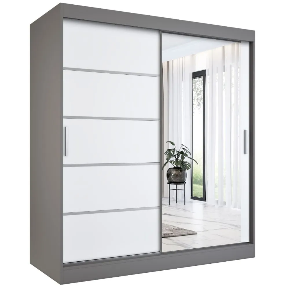 Szafa przesuwna MODUO COMFORT 2 180 antracyt/biała mat z lustrem po prawej | MIRAT. kolekcja MODUO COMFORT