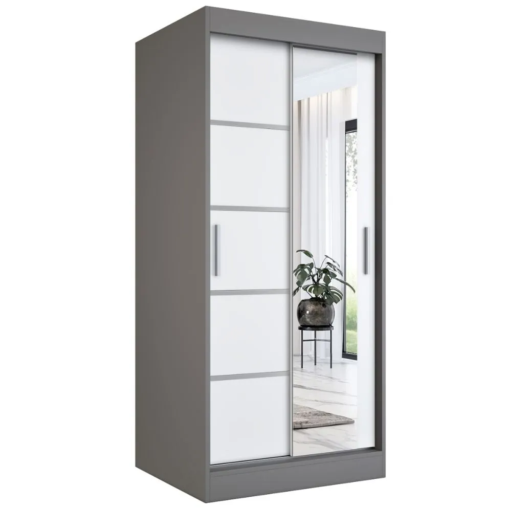 Szafa przesuwna MODUO COMFORT 2 90 antracyt/biała mat z lustrem po prawej | MIRAT. w stylu kolekcja MODUO COMFORT