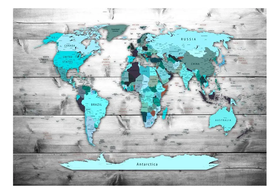 Fototapeta - Mapa świata Błękitne kontynenty-2