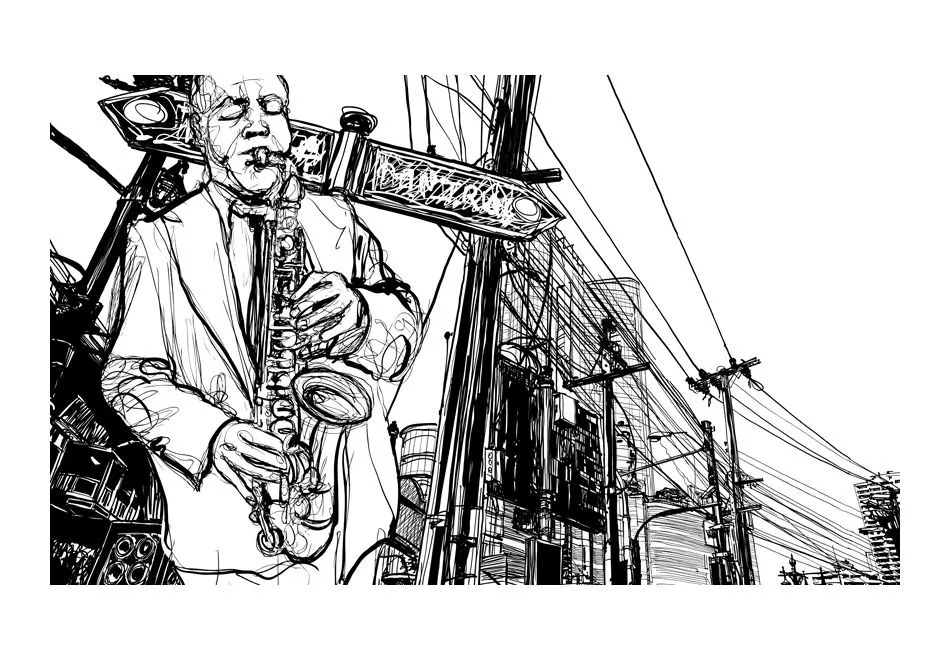 Fototapeta - Saxophone recital on Broadway-2
