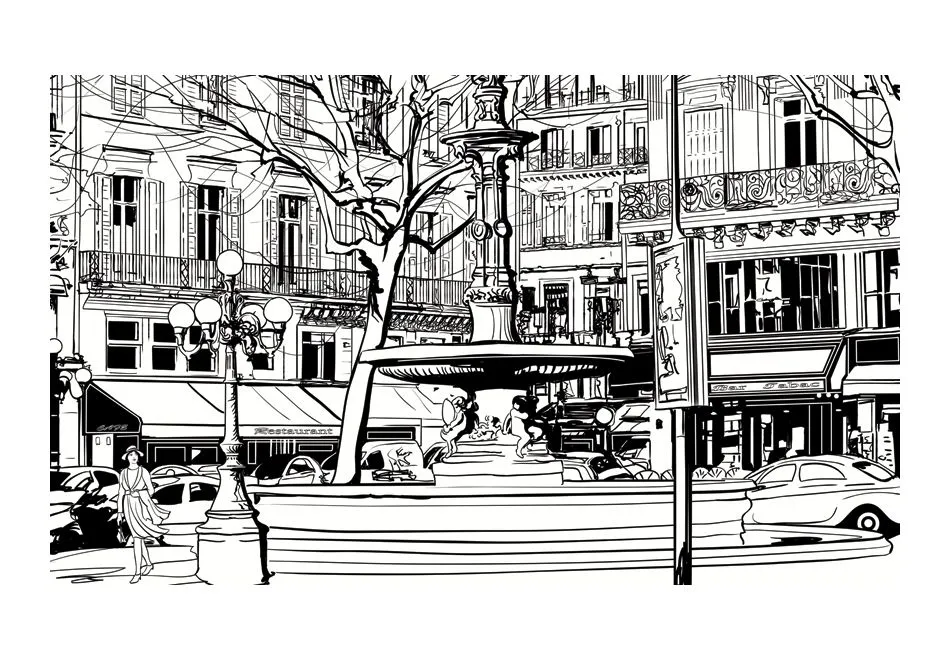 Fototapeta - Sketch of parisian fountain-2