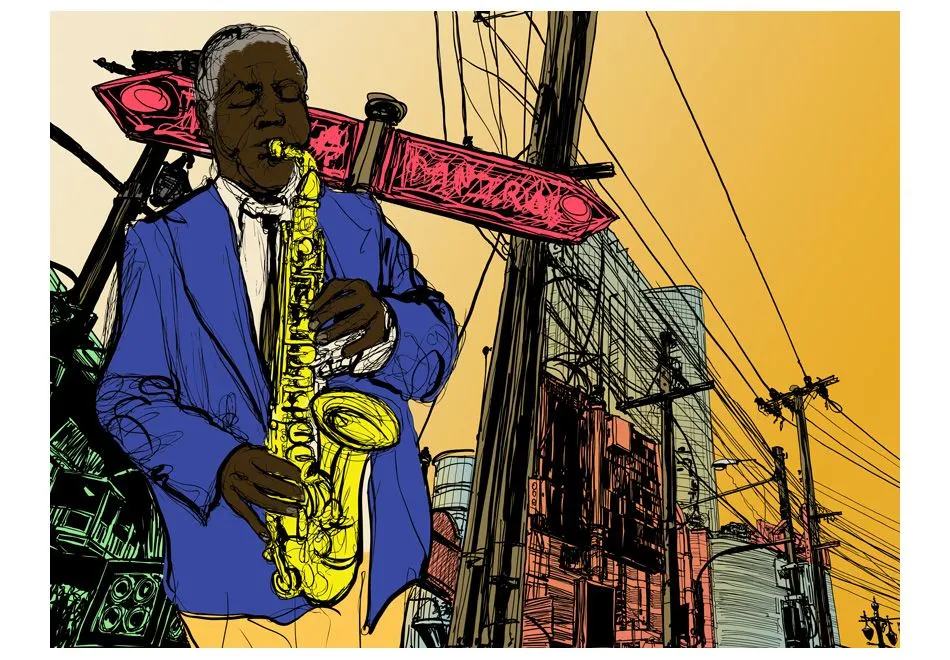 Fototapeta - Saxophonist in New York-2