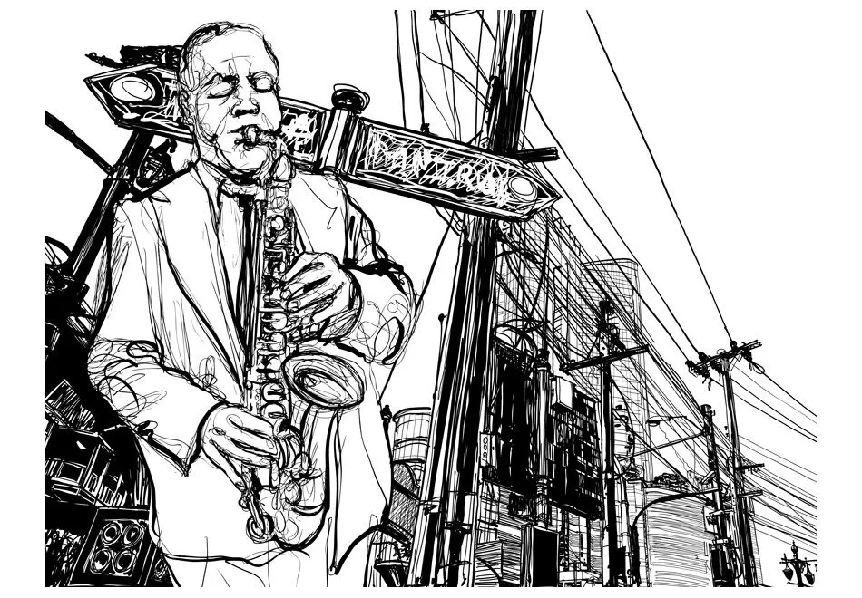 Fototapeta - Saxophone recital on Broadway-2