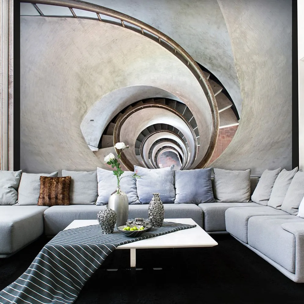 Fototapeta - White spiral stairs-1