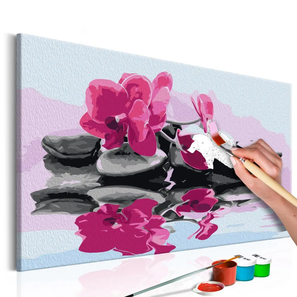Obraz do samodzielnego malowania - Orchidea i kamienie zen w lustrze wody | MIRAT. w stylu kolekcja