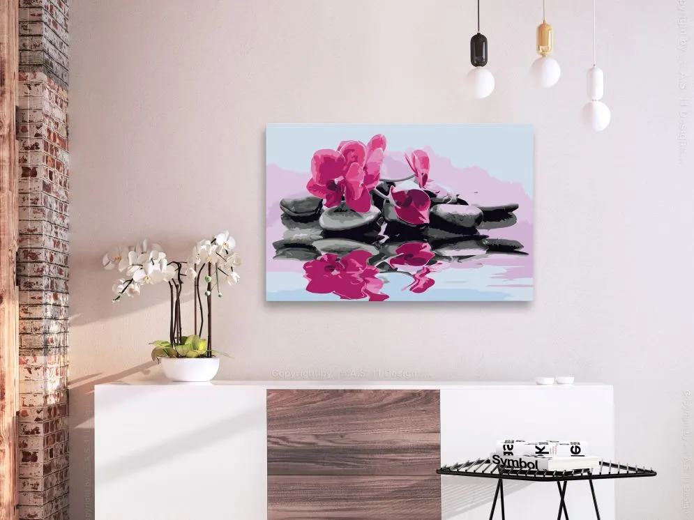 Obraz do samodzielnego malowania - Orchidea i kamienie zen w lustrze wody | MIRAT. w stylu kolekcja