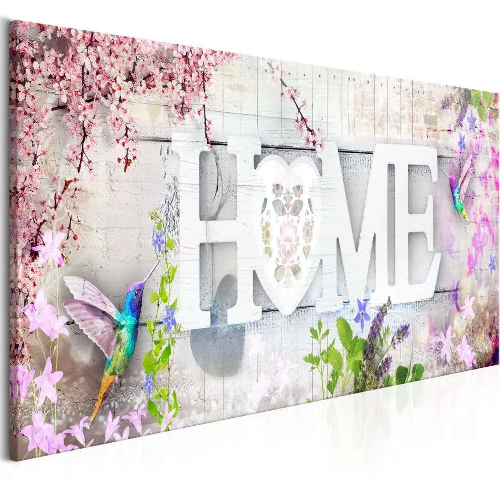 Obraz - Home i kolibry (1-częściowy) różowy wąski-1