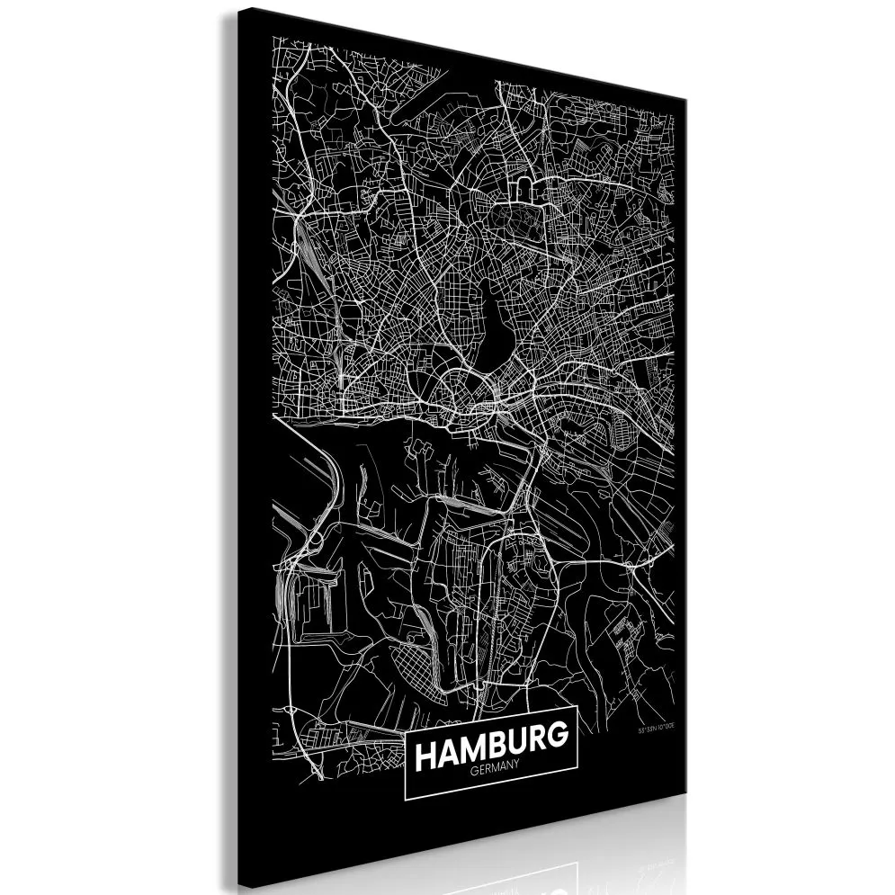 Obraz - Ciemna mapa Hamburga (1-częściowy) pionowy-1