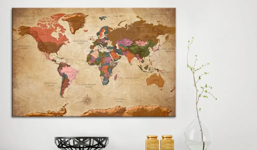 Obraz na korku - Mapa świata  Brązowa elegancja [Mapa korkowa]-2