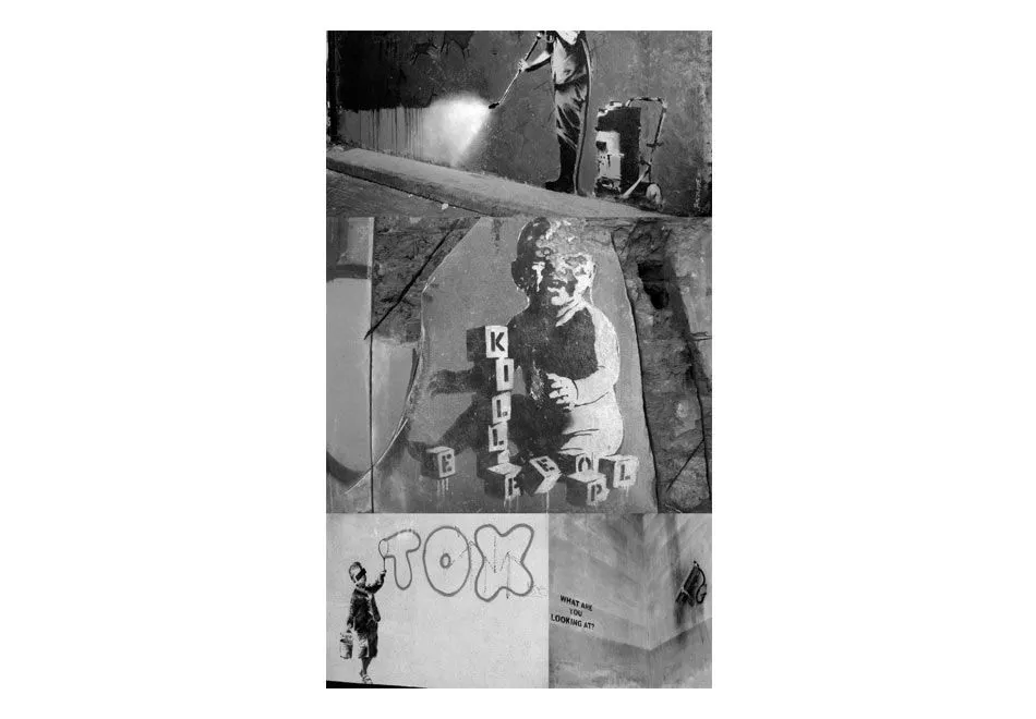 Fototapeta - Banksy - szary kolaż-2