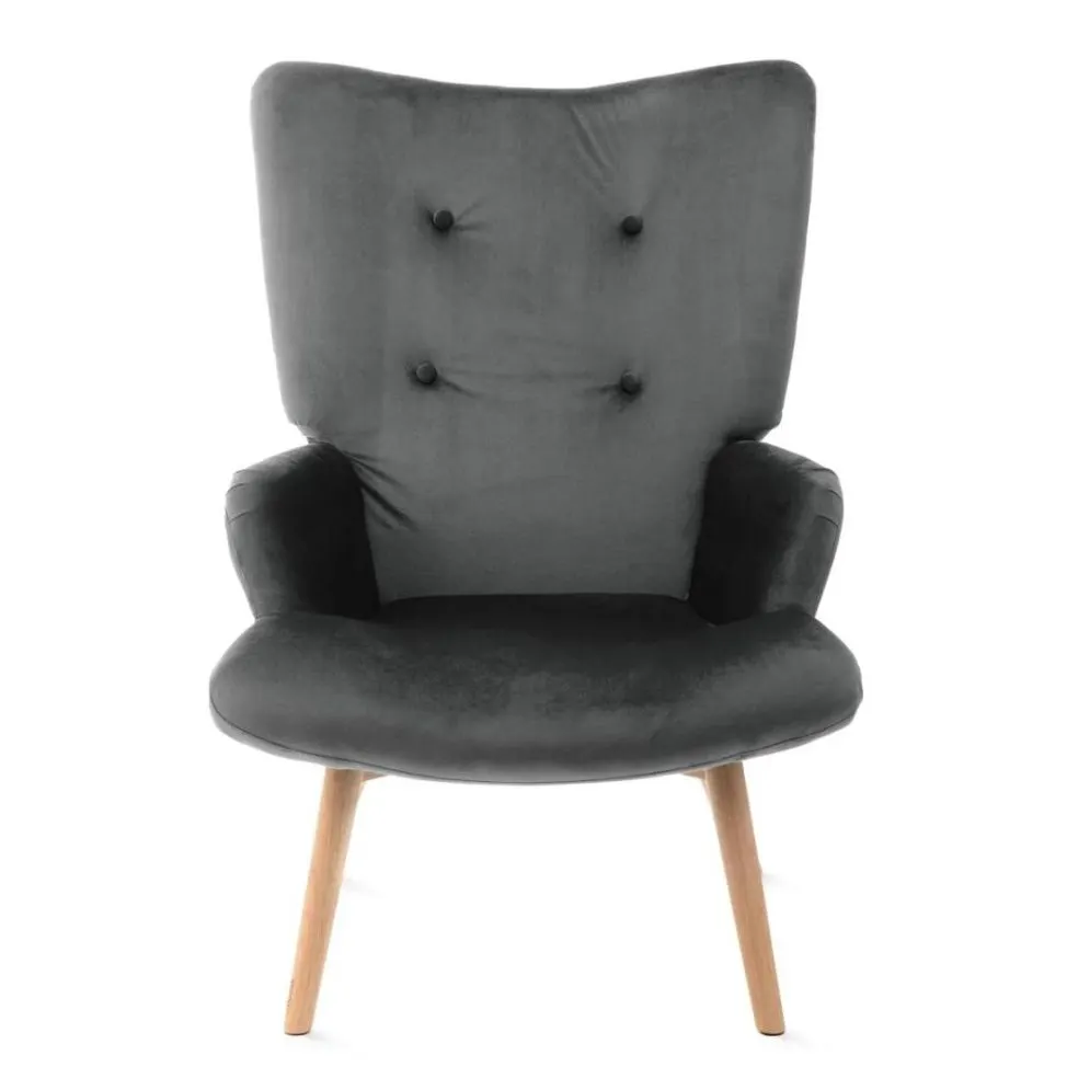 Fotel tapicerowany MOSS VELVET typu uszak szary | MIRAT styl SKANDYNAWSKI, VINTAGE