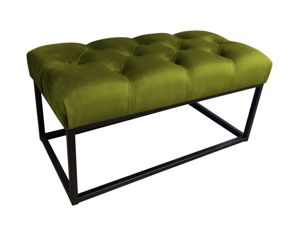 Ławka CHARLIE BL VELVET oliwkowa tapicerowana aksamitem na metalowej podstawie | MIRAT. styl GLAMOUR