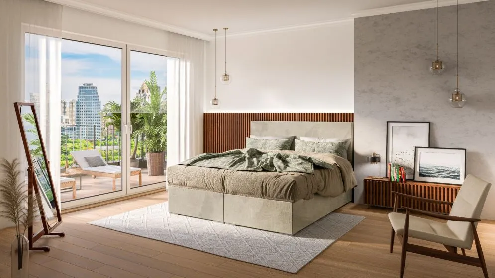 Łóżko kontynentalne MANHATTAN 140 granatowe velvet z pojemnikiem do sypialni | MIRAT. w stylu GLAMOUR kolekcja