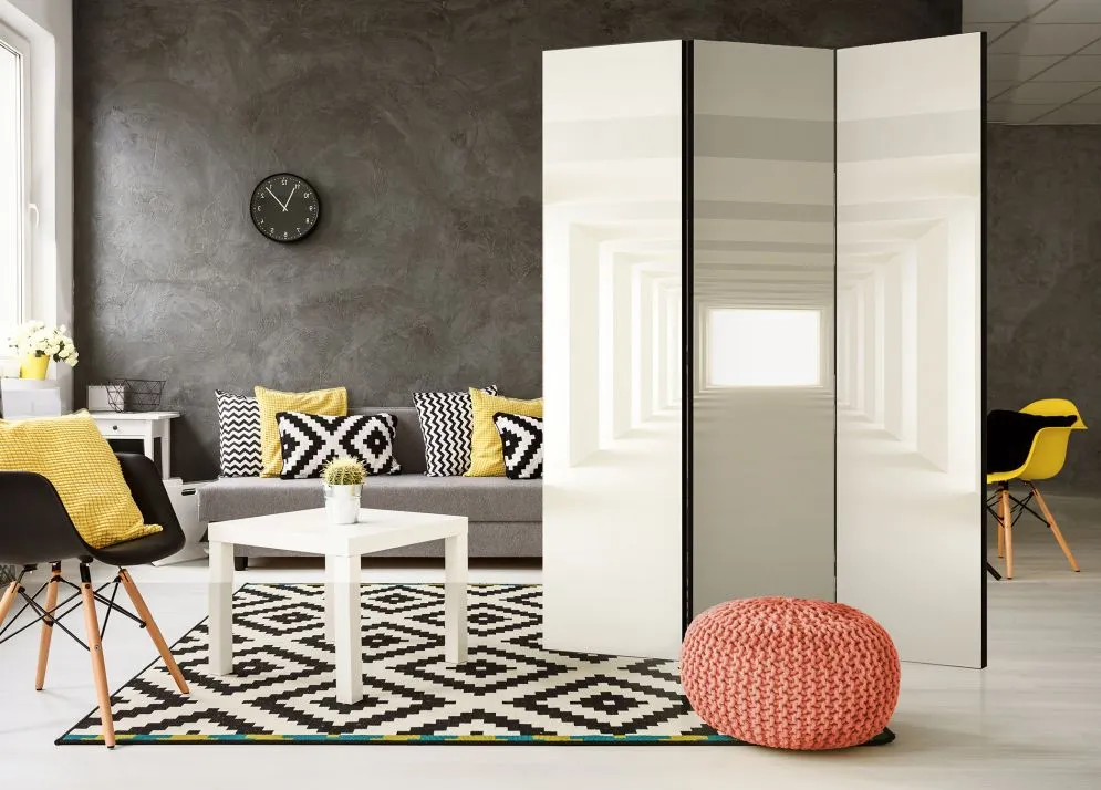 Parawan dwustronny 3D 135x172 cm 3-częściowy beżowy | MIRAT.