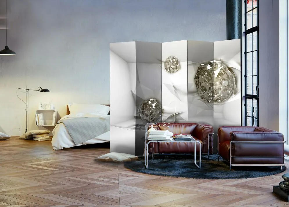 Parawan dwustronny 3D 225x172 cm 5-częściowy szary | MIRAT.
