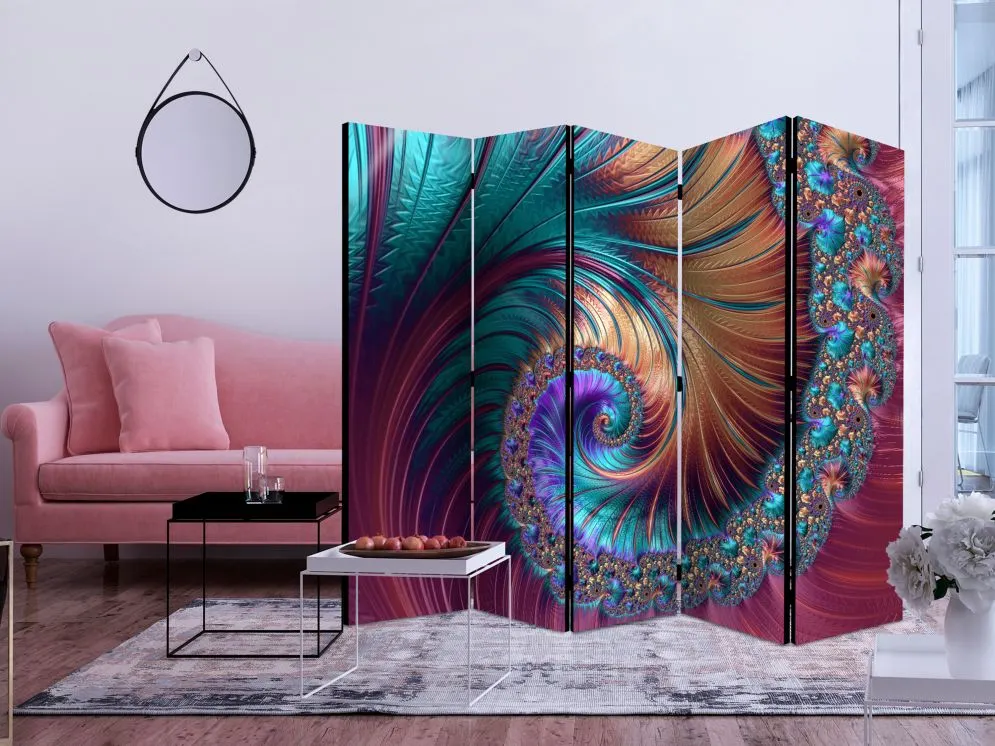 Parawan dwustronny Abstrakcje 225x172 cm 5-częściowy fioletowy | MIRAT.