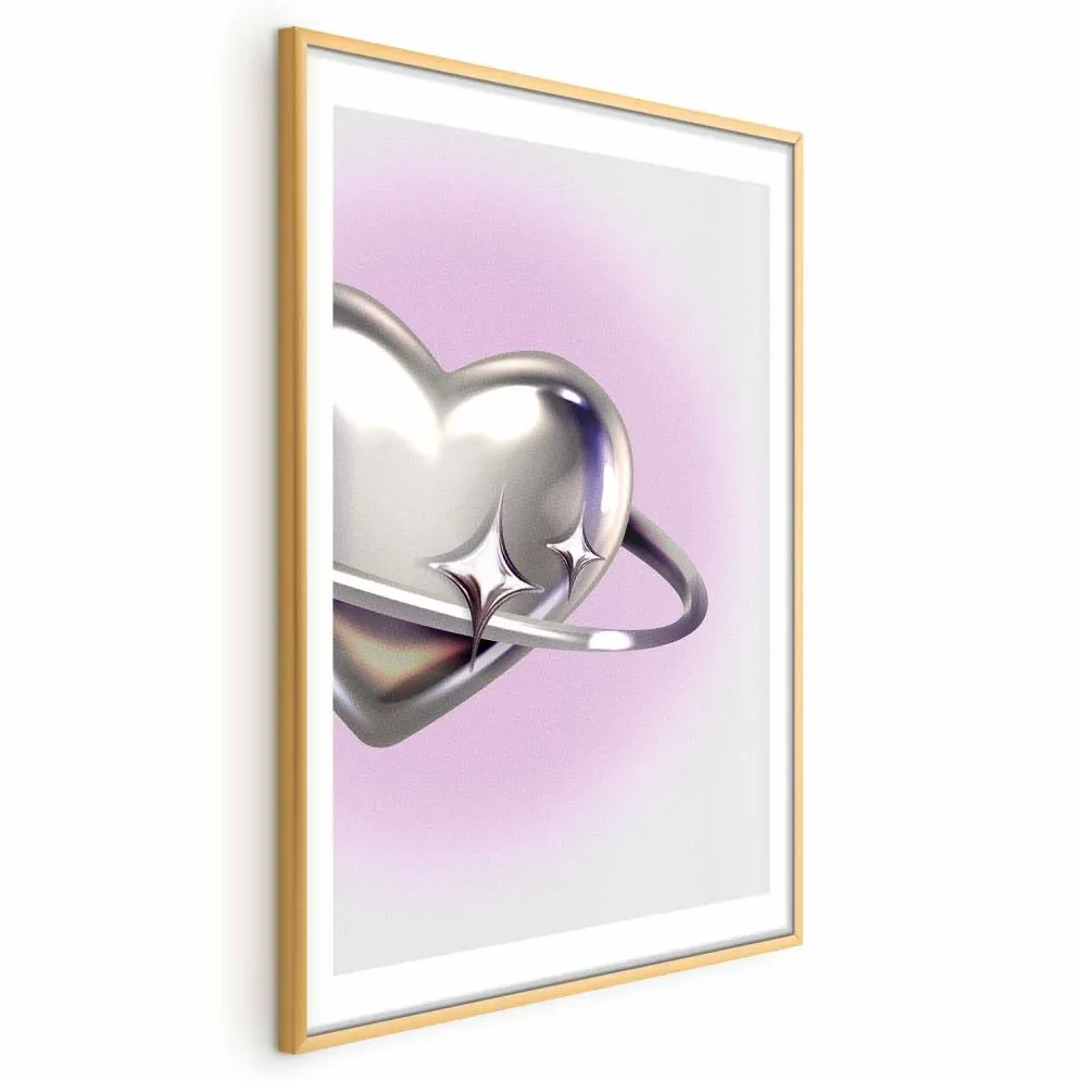 Plakat Kosmiczne Serce 21x30 cm z ramą złotą z marginesem | MIRAT.
