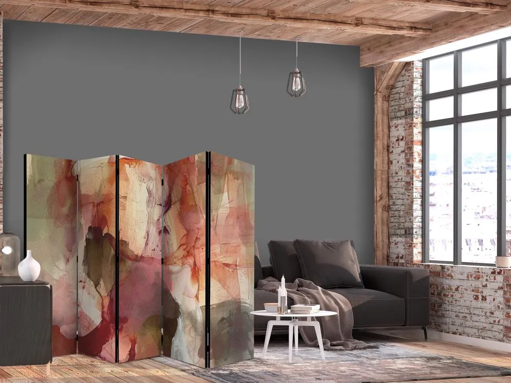 Parawan dwustronny Abstrakcje 225x172 cm 5-częściowy beżowy | MIRAT.
