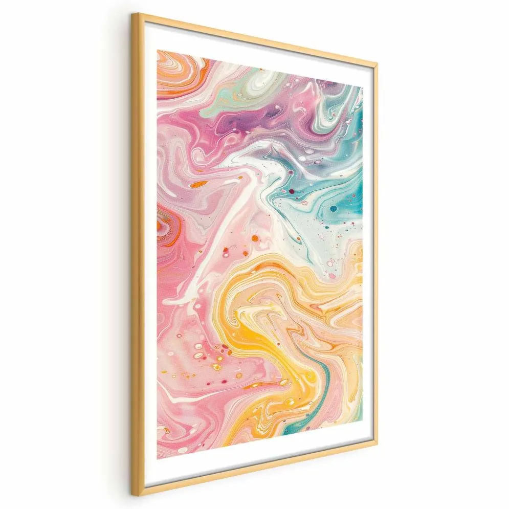 Plakat Kolorowy Chaos 21x30 cm z ramą złotą z marginesem | MIRAT.
