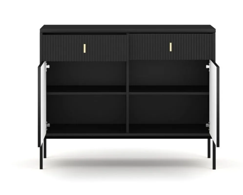 Komoda MAGGIORE 2D2S 104 czarna mat glamour I sklep meblowy MIRAT. styl GLAMOUR, RYFLOWANY kolekcja MAGGIORE