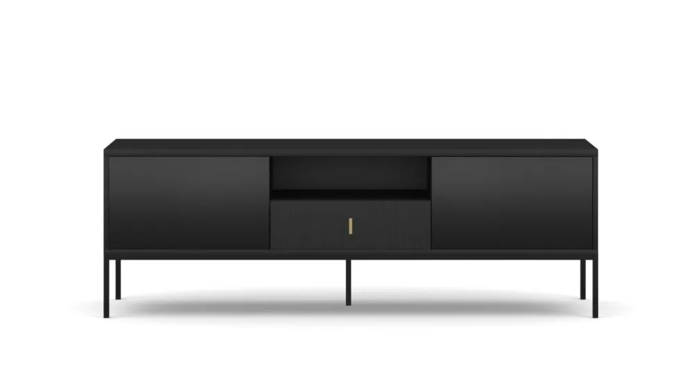 Szafka RTV MAGGIORE 154 czarna mat loft I sklep meblowy MIRAT. styl GLAMOUR, LOFT, RYFLOWANY kolekcja MAGGIORE