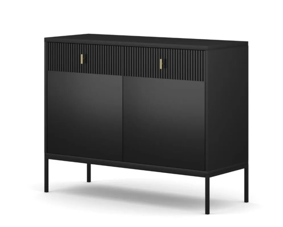 Komoda MAGGIORE 2D2S 104 czarna mat glamour I sklep meblowy MIRAT. styl GLAMOUR, RYFLOWANY kolekcja MAGGIORE