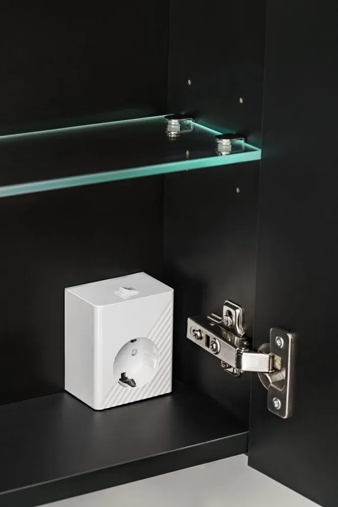 Szafka łazienkowa SANTA FE BLACK 80 cm czarny mat z lustrem z półkami I sklep meblowy MIRAT. styl LOFT