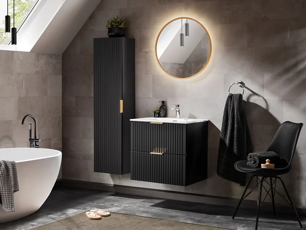 Szafka pod umywalkę ADEL BLACK 82 80cm czarny mat ryflowane fronty I sklep meblowy MIRAT. styl LOFT, RYFLOWANY
