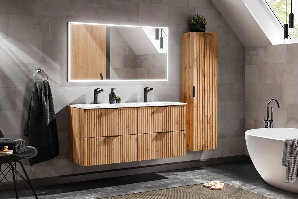 Szafka pod umywalkę ADEL OAK 82 60cm dąb wotan ryflowane fronty I sklep meblowy MIRAT. styl RYFLOWANY, SKANDYNAWSKI