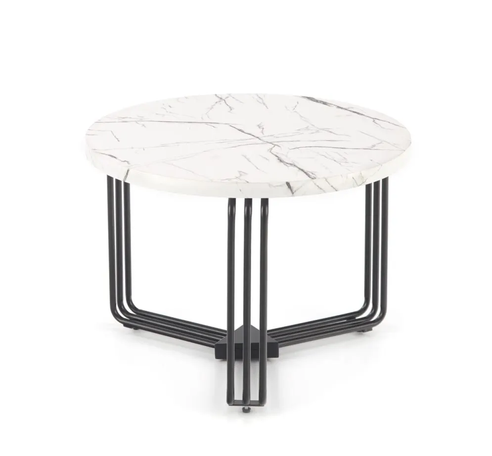 Stolik kawowy ANTICA 55x55 biały marmur/czarny okrągły do salonu | MIRAT. styl GLAMOUR, LOFT