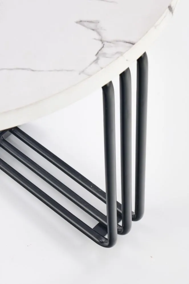 Stolik kawowy ANTICA 55x55 biały marmur/czarny okrągły do salonu | MIRAT. styl GLAMOUR, LOFT