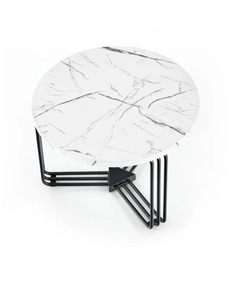 Stolik kawowy ANTICA 55x55 biały marmur/czarny okrągły do salonu | MIRAT. styl GLAMOUR, LOFT