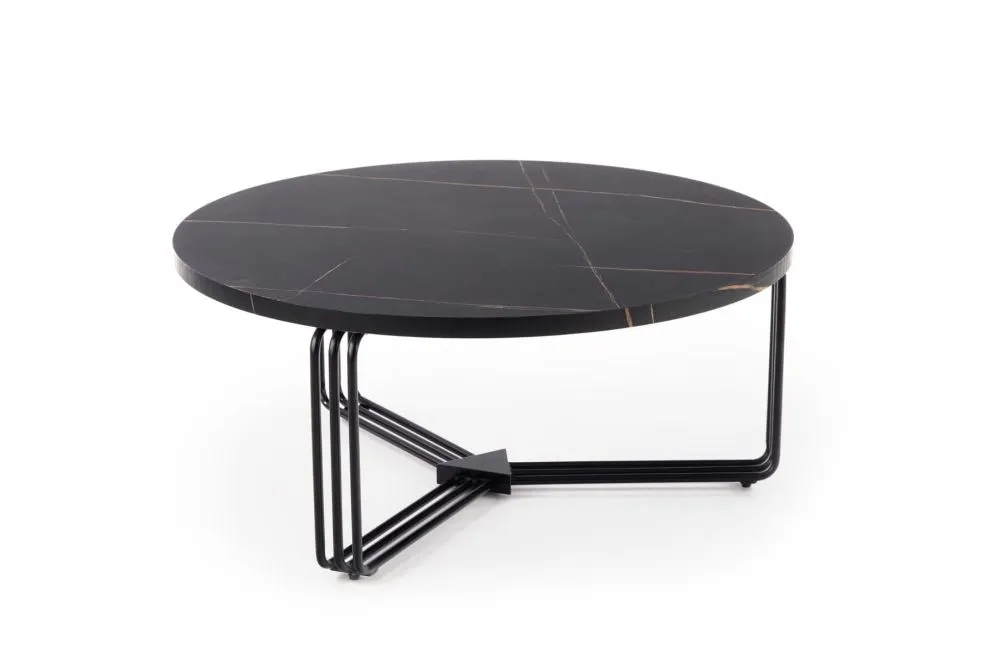 Stolik kawowy ANTICA 80x80 czarny marmur/czarny okrągły do salonu | MIRAT. styl GLAMOUR, LOFT